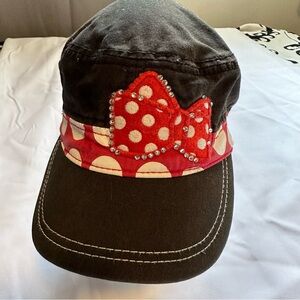 Disney Black and Red Polka Dot Hat with Bow adjustable
